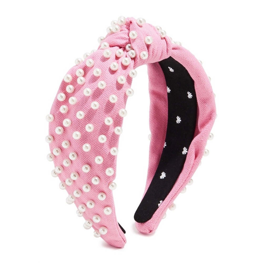 Lele Sadoughi Woven Knotted Pink Candy Pearl Headband